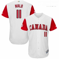 Mens Canada Baseball Majestic 11 Jonathan Malo White 2017 World Baseball Classic Authentic Team Jersey