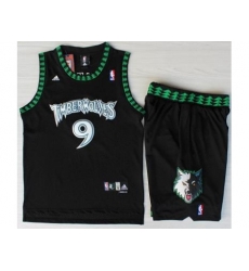 Minnesota Timberwolves 9 Ricky Rubio Black Swingman NBA Jerseys Short Suits