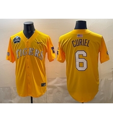 Men LSU Tigers  6 Derek Curiel Gold 2025 World Series   SEC Patch Stitched Baseball Jersey