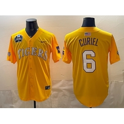 Men LSU Tigers  6 Derek Curiel Gold 2025 World Series   SEC Patch Stitched Baseball Jersey