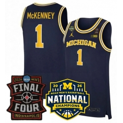 Men Michigan Wolverines  1 Trey McKenney Navy 2025 26 Final Four   National Champions Patch Stitched Basketball Jersey