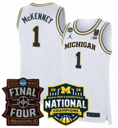 Men Michigan Wolverines 1 Trey McKenney White 2025 26 Final Four National Champions Patch Stitched Basketball Jersey Men Michigan Wolverines 1 Trey McKenney White 2025 26 Final Four National Champions Patch Stitched Basketball Jersey