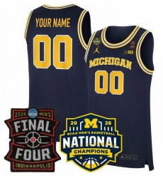 Men Michigan Wolverines ACTIVE PLAYER Custom Navy 2025 26 Final Four   National Champions Patch Stitched Basketball Jersey