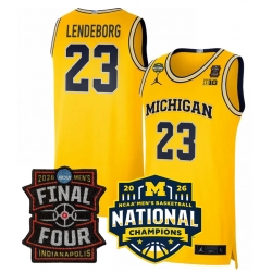 Men Michigan Wolverines  Yaxel Lendeborg Yellow 2025 26 Final Four   National Champions Patch Stitched Basketball Jersey