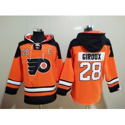 Men's Philadelphia Flyers #28 Claude Giroux Orange Ageless Must-Have Lace-Up Pullover Hoodie