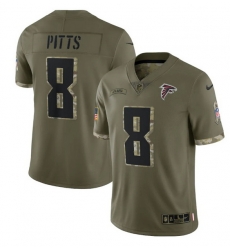 Men Atlanta Falcons 8 Kyle Pitts Olive 2022 Salute To Service Limited Stitched Jersey