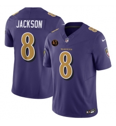 Men Baltimore Ravens 8 Lamar Jackson Purple 2025 F U S E  With John Madden Patch Limited Football Jersey