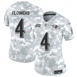 Women Baltimore Ravens 4 Zay Flowers 2024 F U S E Arctic Camo Salute To Service Limited Stitched Football Jersey