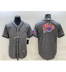 Men Buffalo Bills Grey Team Big Logo With Patch Cool Base Stitched Baseball Jersey