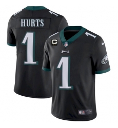 Men's Eagles 2022 #1 Jalen Hurts Black With 2-star C Patch Vapor Untouchable Limited Stitched NFL Jersey