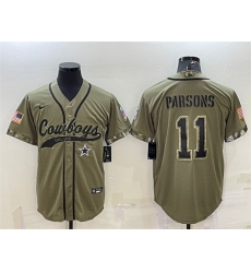 Men Dallas Cowboys 11 Micah Parsons 2022 Olive Salute To Service Cool Base Stitched Baseball Jersey