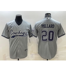 Men Dallas Cowboys 20 Tony Pollard Gray With Patch Cool Base Stitched Baseball Jersey