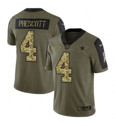 Men Dallas Cowboys 4 Dak Prescott 2021 Salute To Service Olive Camo Limited Stitched Jersey