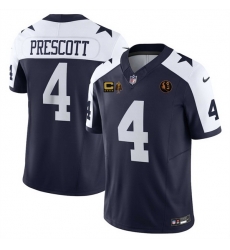 Men Dallas Cowboys 4 Dak Prescott Navy 2025 F U S E  With John Madden Patch 2C Walter Payton Patch And 4 Star C Patch Thanksgiving Vapor Limited Stitched F