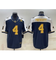 Men Dallas Cowboys 4 Dak Prescott Navy Gold Edition With 1960 Patch Limited Stitched Football Jersey