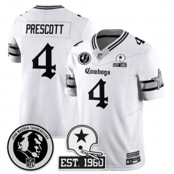 Men Dallas Cowboys 4 Dak Prescott White 2025 F U S E  With John Madden Patch  26 Established In 1960 Patch Vapor Limited Stitched Football Jersey