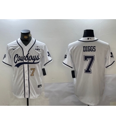 Men Dallas Cowboys 7 Trevon Diggs White With Patch Cool Base Stitched Baseball Jersey 1