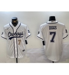 Men Dallas Cowboys 7 Trevon Diggs White With Patch Cool Base Stitched Baseball Jersey 9