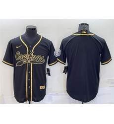 Men Dallas Cowboys Black Gold With Patch Cool Base Stitched Baseball Jersey