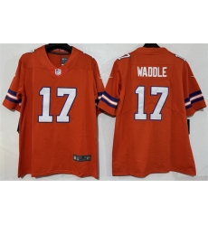 Men Denver Broncos  17 Jaylen Waddle Orange Mile High Collection 1977 Throwback Vapor Limited Stitched Football Jersey
