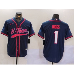 Men Houston Texans 1 Stefon Diggs Navy With Patch Cool Base Stitched Baseball Jersey