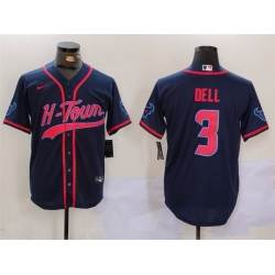 Men Houston Texans 3 Tank Dell Navy With Patch Cool Base Stitched Baseball Jersey