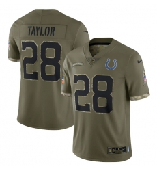 Men Indianapolis Colts 28 Jonathan Taylor Olive 2022 Salute To Service Limited Stitched Jersey