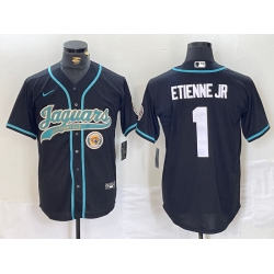 Men Jacksonville Jaguars 1 Travis Etienne Jr  Black With Patch Cool Base Stitched Baseball Jersey 1