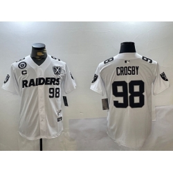 Men Las Vegas Raiders 98 Maxx Crosby White With Nevada Silver Stat Patch And 65th Anniversary Patch 3 Star C Patch Stitched Baseball Jersey 1