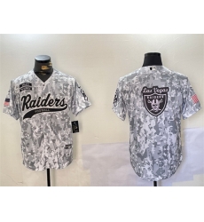 Men Las Vegas Raiders Team Big Logo 2024 Arctic Camo Salute To Service Stitched Baseball Jersey 2