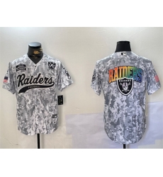 Men Las Vegas Raiders Team Big Logo 2024 Arctic Camo Salute To Service With 65th Anniversary Patch Stitched Baseball Jersey 2