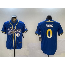 Men Los Angeles Rams 0 Byron Young Royal Cool Base Stitched Baseball Jersey 2