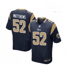 Men Los Angeles Rams 52 Clay Matthews Game Navy Blue Team Color Football Jersey