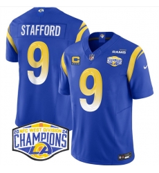 Men Los Angeles Rams 9 Matthew Stafford Blue 2024 NFC West Champions With 4 Star C Patch F U S E  Vapor Untouchable Stitched Football Jersey