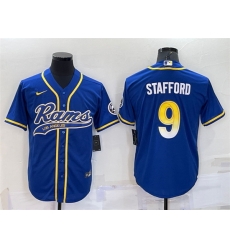 Men Los Angeles Rams 9 Matthew Stafford Royal With Patch Cool Base Stitched Baseball Jersey