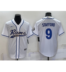 Men Los Angeles Rams 9 Matthew Stafford White With Patch Cool Base Stitched Baseb