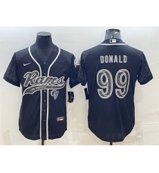 Men Los Angeles Rams 99 Aaron Donald Black Reflective With Patch Cool Base Stitched Baseball Jersey