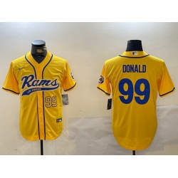 Men Los Angeles Rams 99 Aaron Donald yellow Cool Base Stitched Baseball Jersey 2