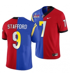 Men Los Angeles Rams X Georgia Bulldogs 9 Matthew Stafford Red Royal Split Super Bowl LVI Stitched Jerse