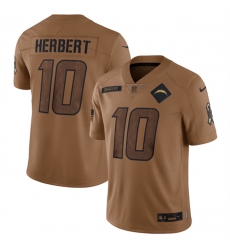 Men Los Angeles Chargers 10 Justin Herbert 2023 Brown Salute To Service Limited Stitched Jersey