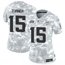 Women Minnesota Vikings 15 Dallas Turner 2024 F U S E Arctic Camo Salute To Service Limited Stitched Jersey