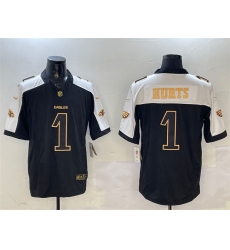 Men Philadelphia Eagles 1 Jalen Hurts Black Gold New F U S E  Vapor Untouchable Limited Stitched Football Jersey