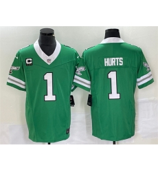 Men Philadelphia Eagles 1 Jalen Hurts Green 2023 F U S E  Vapor Untouchable With C Patch Stitched Football Jersey