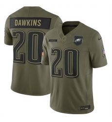 Men Philadelphia Eagles 20 Brian Dawkins Olive 2025 Salute to Service Limited Stitched Football Jersey