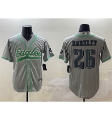 Men Philadelphia Eagles 26 Saquon Barkley Grey Cool Base Stitched Baseball Jersey