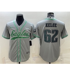 Men Philadelphia Eagles 62 Jason Kelce Gray With Patch Cool Base Stitched Baseball JerseyS