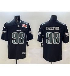 Men Philadelphia Eagles 98 Jalen Carter Black 2025 Super Bowl LIX Patch Fashion New Vapor Untouchable Limited Stitched Football Jersey