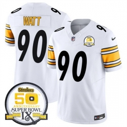 Men Pittsburgh Steelers 90 T J Watt White 2024 F U S E 50th Anniversary Of Super Bowl IX Alternate Vapor Untouchable Limited Stitched Jersey