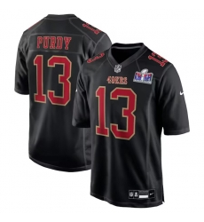 Men San Francisco 49ers 13 Brock Purdy Black Super Bowl LVIII Patch Carbon Fashion Stitched Game Jersey