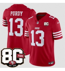 Men San Francisco 49ers  13 Brock Purdy Red 80th Anniversary Patch 2026 F U S E  Vapor Untouchabl2026 F U S E  Vapor Untouchable Limited Stitched Football 
